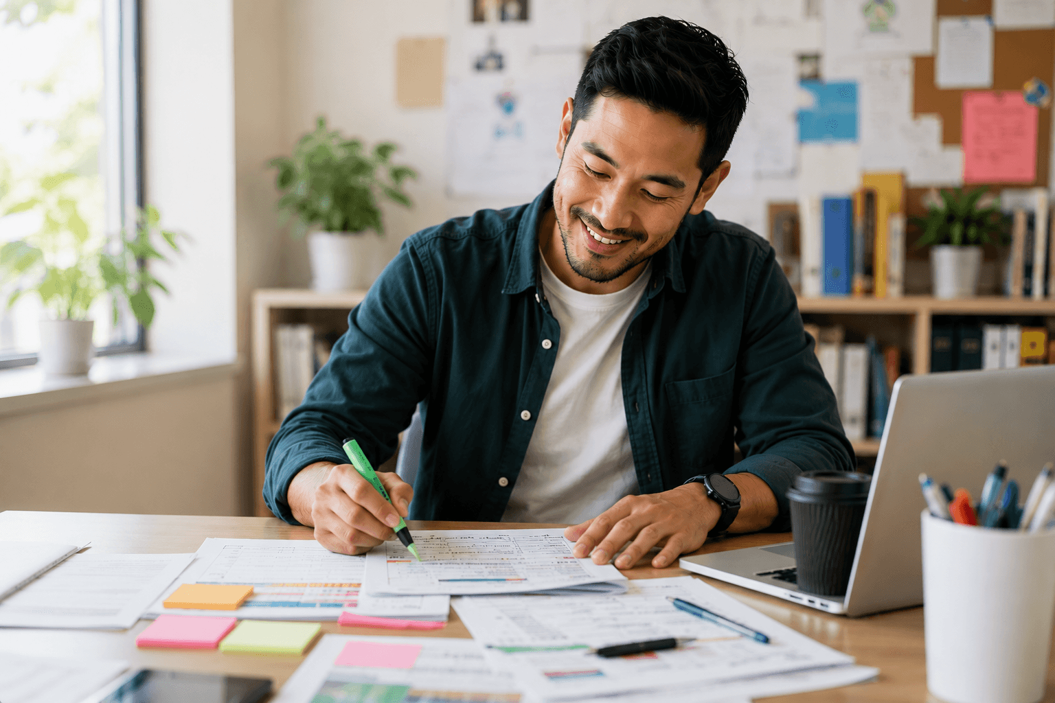 An Australian teacher planning lessons at his desk
